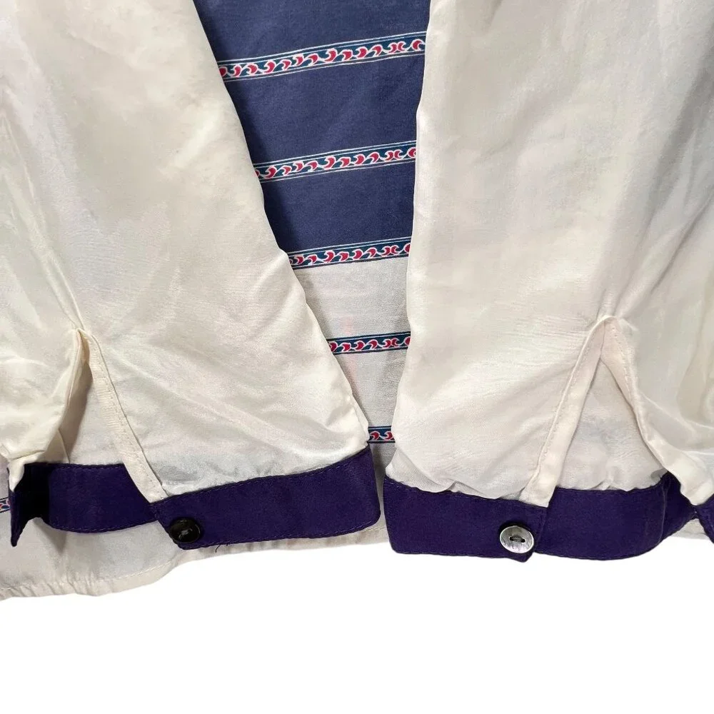 Sundance XL 100% Silk Button Up Blouse Ivory Whimsical Paisley Semi Sheer Collar - Picture 5 of 10